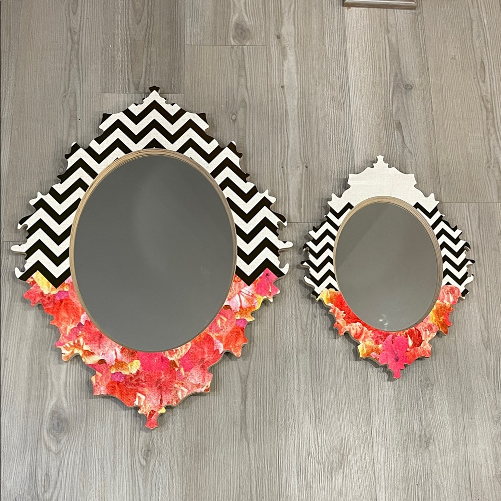 Modern Chevron and Floral Wall Mirror Set